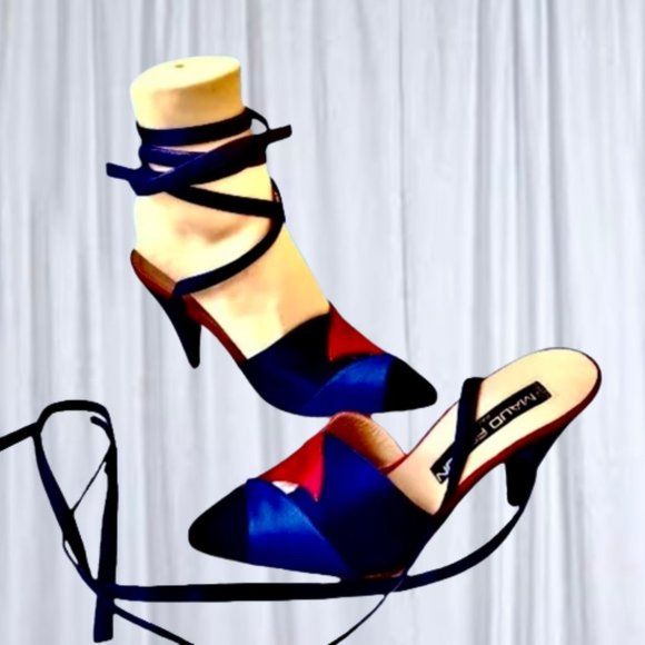 MAUD FRIZON Shoes - MAUD FRIZON Paris Vintage 80's Pump Multi-Color Silk Ankle Wrap size 8